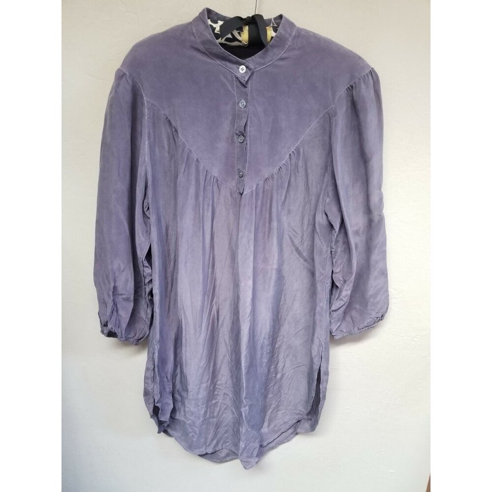 The Podolls Womens Puff Sleeve Henley Tunic Top Pullover Size XS Purple Tencel